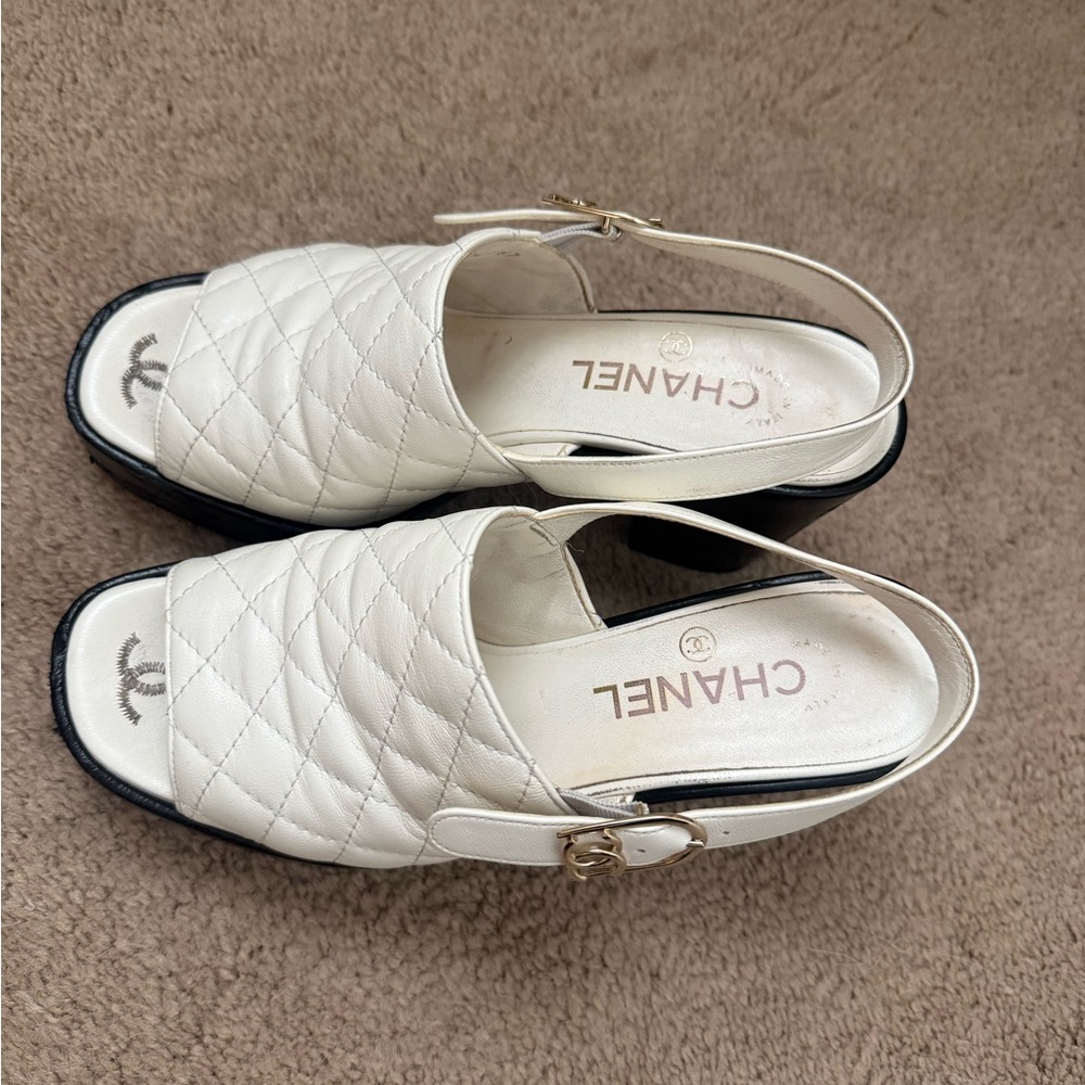Chanel White Quilted Slingback Platform Heels - Picture 2 of 3